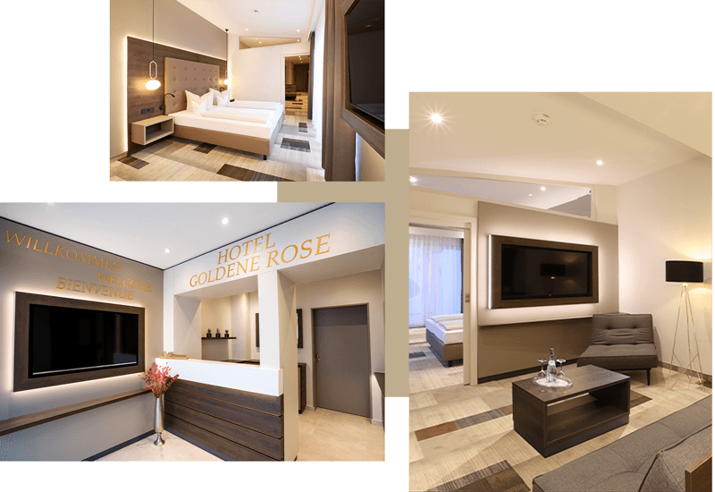 Zimmer, Rezeption und Suite des Hotel Goldene Rose